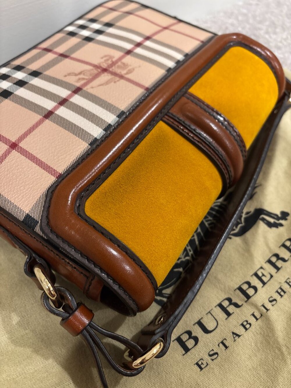 Burberry Haymarket Check Multicolor Top Handle Crossbody Bag - Picture 10 of 16